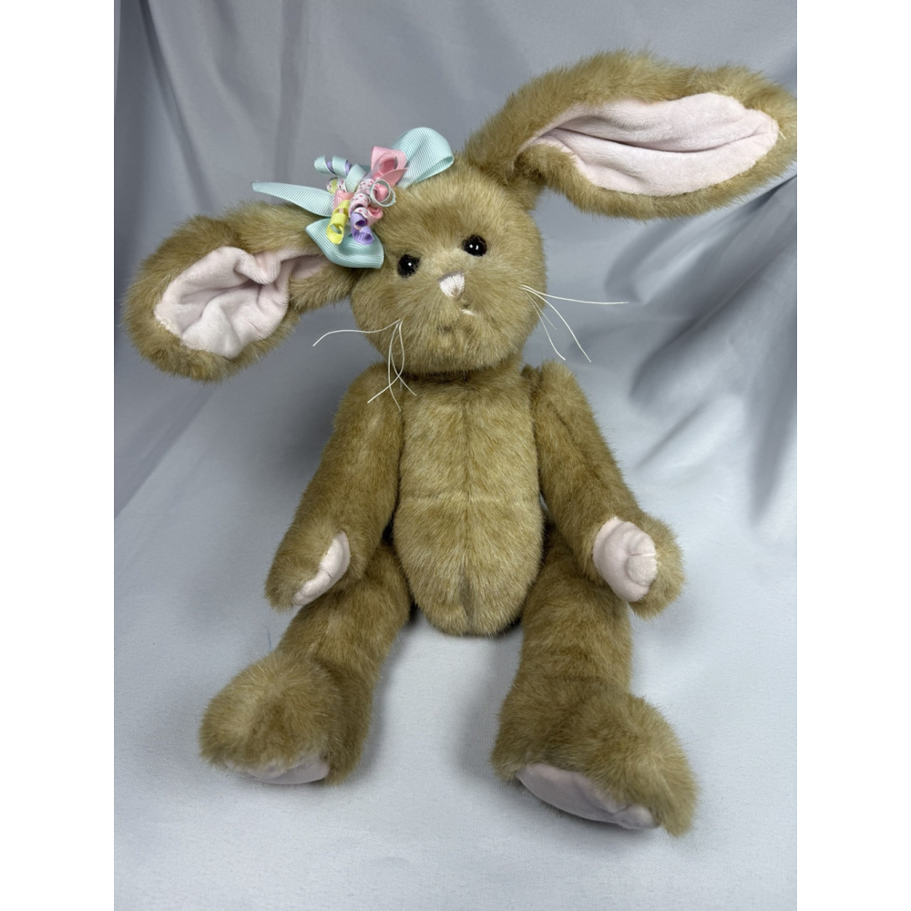 Bearington Collection Easter Bunny Rabbit Hare Stuffed Plush Jointed Bow 15” EUC
